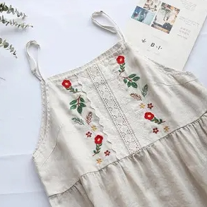 エンブロイダリーリネンスリップトップ